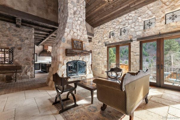 Fireplace, Interior, Stone Walls, Wooden Beams
