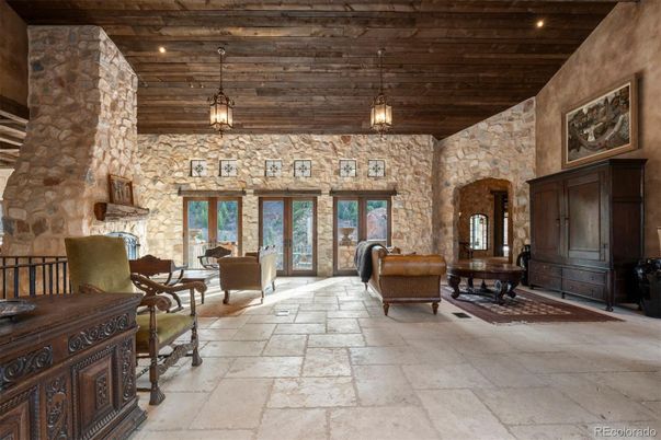 Interior, Pendant Lights, Stone Walls, Wooden Ceilings