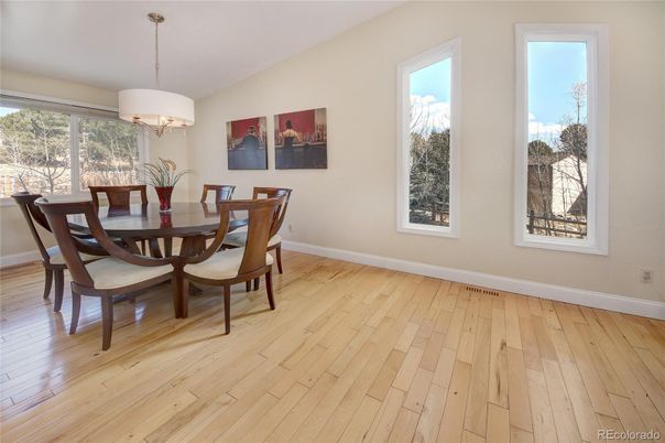 Chandelier, Dining room, Interior, Pendant Lights, Wood Texture Flooring