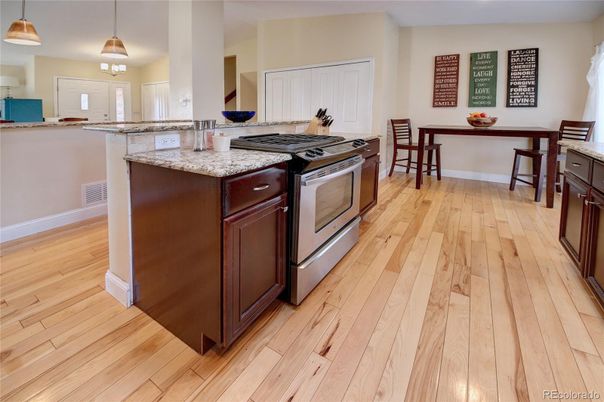 Dining room, Interior, Kitchen, Pendant Lights, Wood Texture Flooring