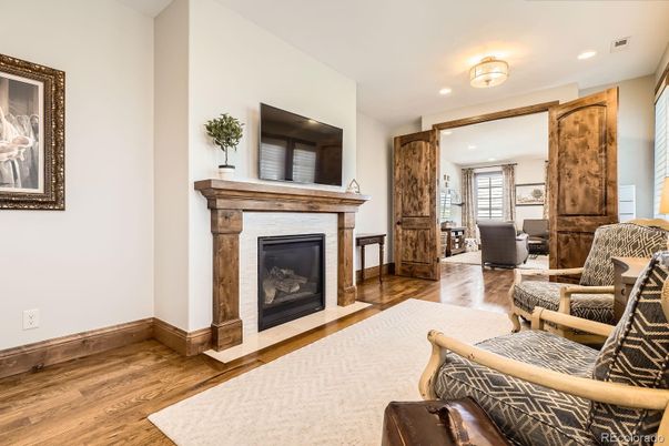 Fireplace, Interior, Recessed Lighting, Wood Texture Flooring
