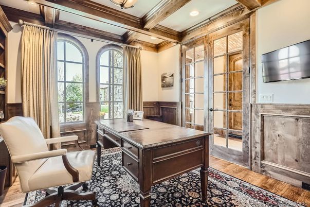 Home Office, Interior, Recessed Lighting, Wooden Beams, Wood Texture Flooring