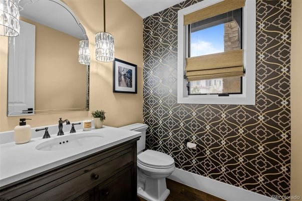 Bathroom, Interior, Pendant Lights, Wood Texture Flooring