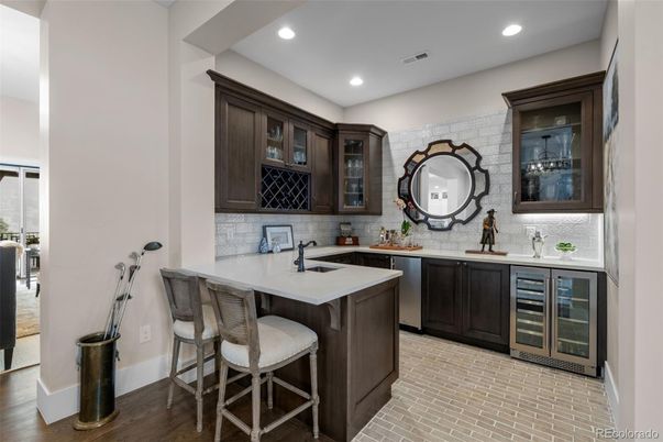 Interior, Kitchen, Recessed Lighting, Stone Walls, Wood Texture Flooring