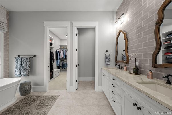 Bathroom, Dual Sink Vanities, Interior, Stone Walls, Walk-in Closets