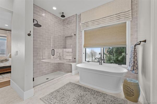 Bathroom, Free Standing Baths, Glass Shower, Interior, Recessed Lighting