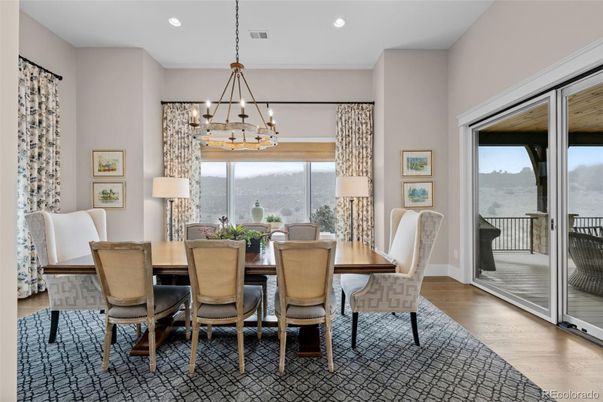 Chandelier, Dining room, Interior, Recessed Lighting, Wood Texture Flooring