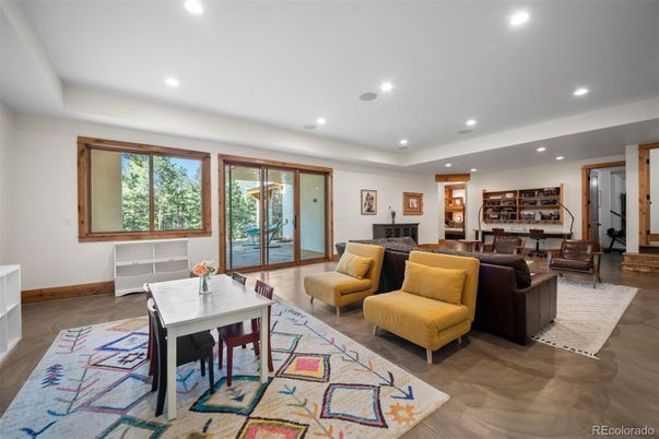 Dining room, Interior, Living room, Recessed Lighting, Wood Texture Flooring