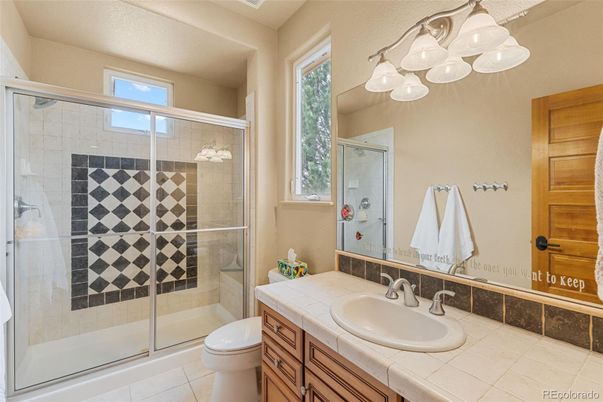 Bathroom, Glass Shower, Interior, Tile Countertops