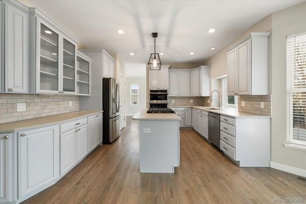 Interior, Kitchen, Pendant Lights, Recessed Lighting, Wood Texture Flooring