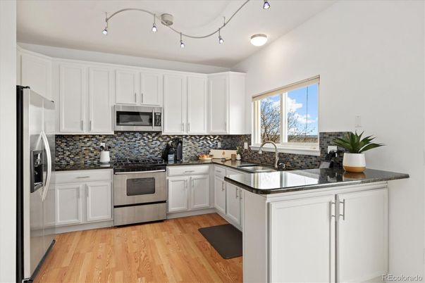 Interior, Kitchen, Stainless Steel Appliances, Wood Texture Flooring
