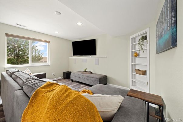 Bedroom, Interior, Living room, Recessed Lighting, Wood Texture Flooring