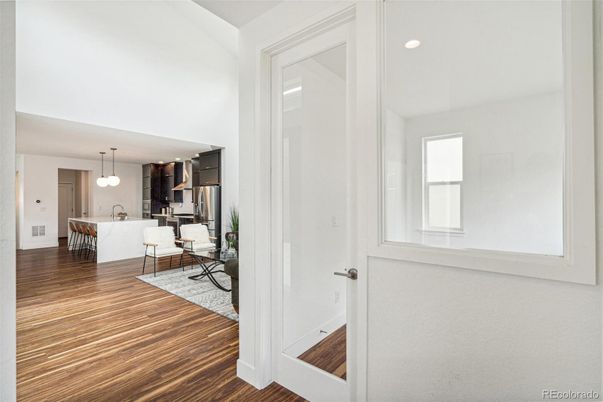 Interior, Kitchen, Pendant Lights, Recessed Lighting, Wood Texture Flooring