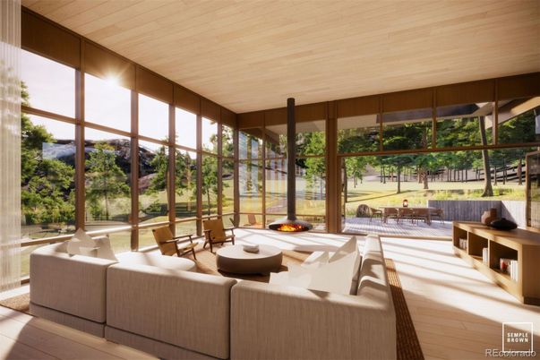 Fireplace, Interior, Sun Room, Wooden Ceilings, Wood Texture Flooring
