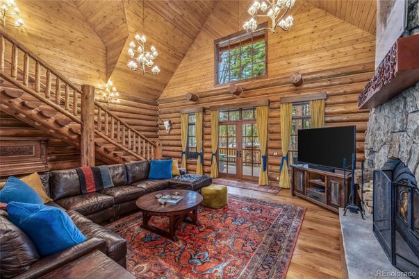 Fireplace, Interior, Living room, Pendant Lights, Wooden Beams, Wooden Ceilings, Wood Texture Flooring, Wooden Walls