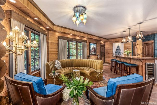 Chandelier, Interior, Living room, Recessed Lighting, Wooden Walls