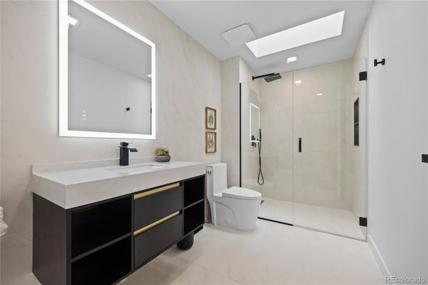 Bathroom, Dual Sink Vanities, Glass Shower, Interior, Recessed Lighting