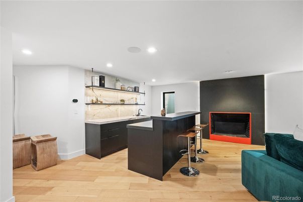 Interior, Marble Walls, Recessed Lighting, Wood Texture Flooring