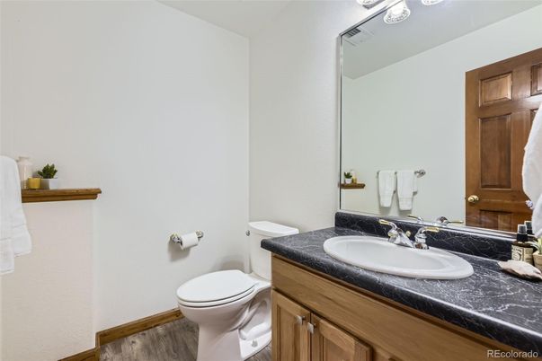 Bathroom, Interior, Tile Countertops, Wood Texture Flooring