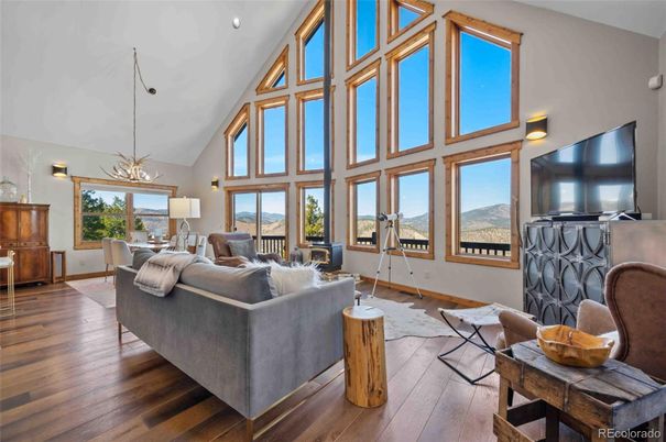 Dining room, Interior, Living room, Pendant Lights, Wood Texture Flooring