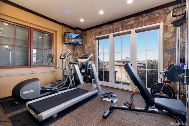 Fitness Equipment, Gym, Interior, Recessed Lighting, Stone Walls