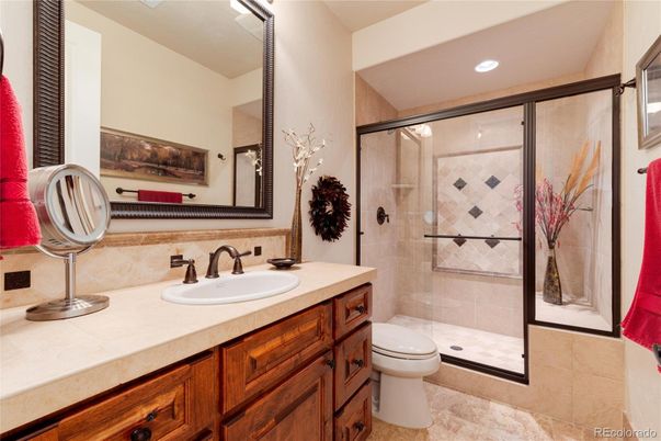 Bathroom, Glass Shower, Interior, Recessed Lighting, Tile Countertops