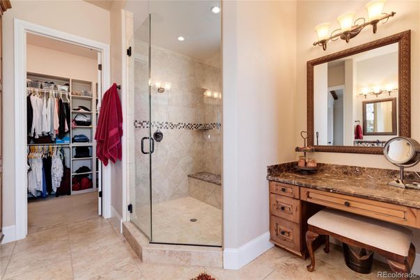 Bathroom, Dual Sink Vanities, Glass Shower, Interior, Recessed Lighting, Walk-in Closets