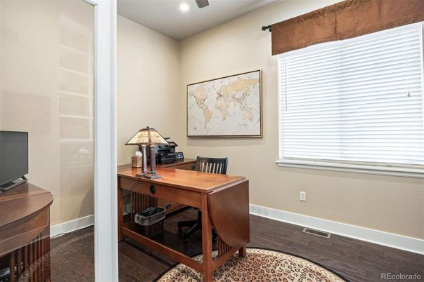 Home Office, Interior, Recessed Lighting, Wood Texture Flooring