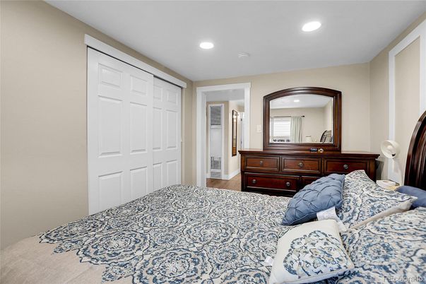 Bedroom, Interior, Recessed Lighting, Wood Texture Flooring