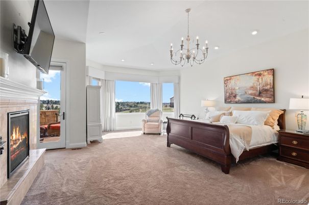 Bedroom, Chandelier, Fireplace, Interior, Recessed Lighting
