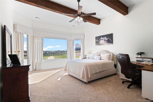 Bedroom, Home Office, Interior, Recessed Lighting, Wooden Beams