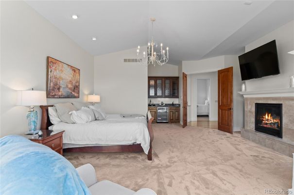 Bedroom, Chandelier, Fireplace, Interior, Recessed Lighting