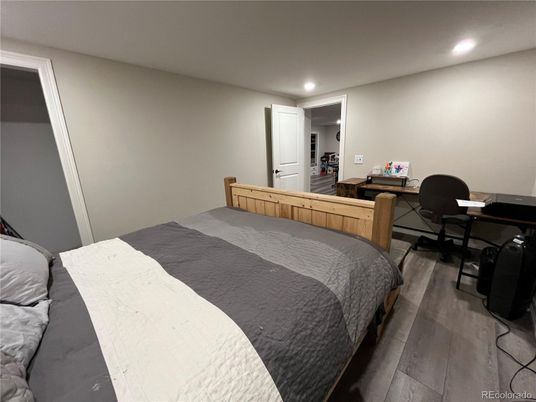 Bedroom, Interior, Recessed Lighting, Wood Texture Flooring