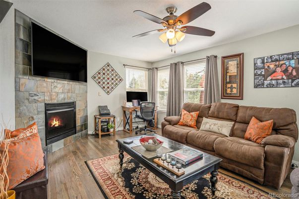 Fireplace, Home Office, Interior, Living room, Wood Texture Flooring