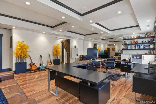 Home Office, Interior, Recessed Lighting, Wood Texture Flooring