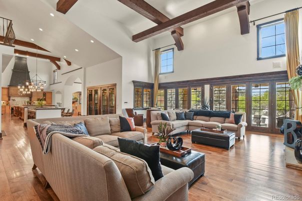 Interior, Kitchen, Living room, Pendant Lights, Recessed Lighting, Wooden Beams, Wood Texture Flooring