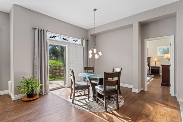Dining room, Interior, Pendant Lights, Wood Texture Flooring