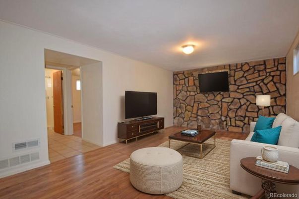 Interior, Living room, Stone Walls, Wood Texture Flooring