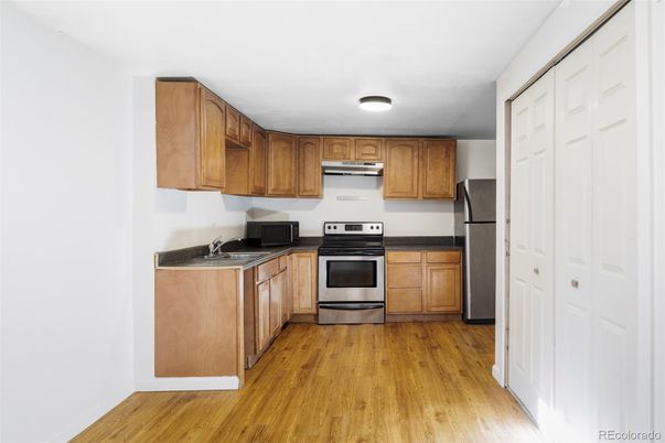 Interior, Kitchen, Stainless Steel Appliances, Wood Texture Flooring