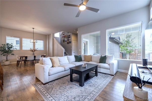 Dining room, Interior, Living room, Pendant Lights, Wood Texture Flooring