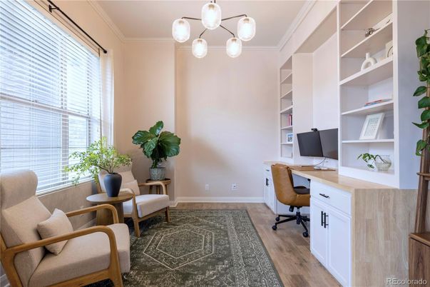 Home Office, Interior, Pendant Lights, Wood Texture Flooring