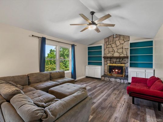 Fireplace, Interior, Living room, Stone Walls, Wood Texture Flooring