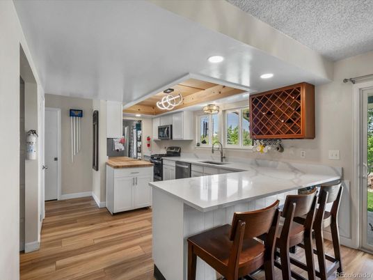 Interior, Kitchen, Pendant Lights, Recessed Lighting, Wooden Ceilings, Wood Texture Flooring