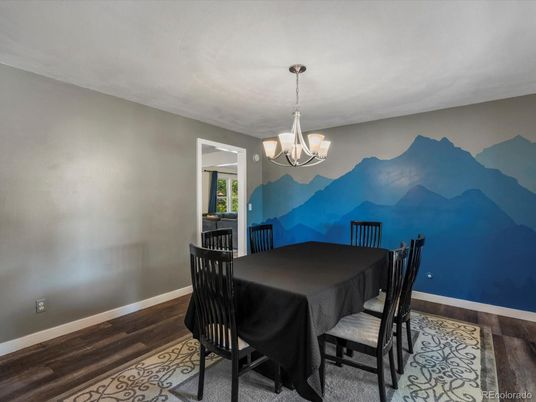 Chandelier, Dining room, Interior, Wood Texture Flooring
