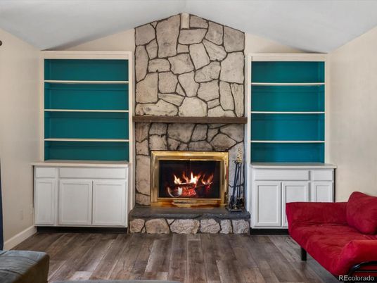 Fireplace, Interior, Stone Walls, Wood Texture Flooring