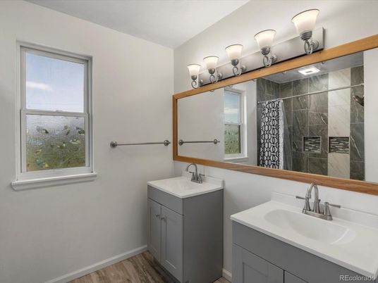 Bathroom, Dual Sink Vanities, Interior, Wood Texture Flooring