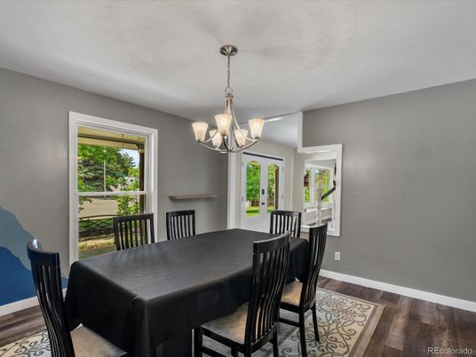Chandelier, Dining room, Interior, Wood Texture Flooring