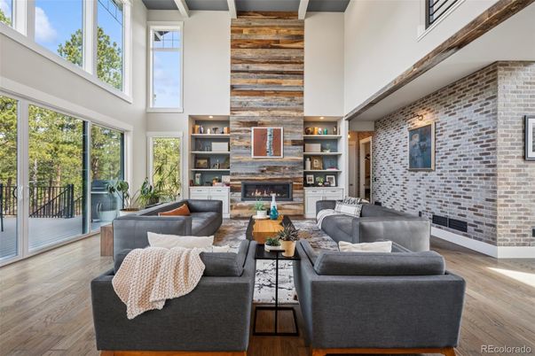 Fireplace, Interior, Living room, Stone Walls, Wood Texture Flooring, Wooden Walls