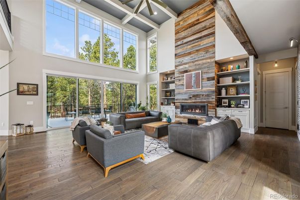 Fireplace, Interior, Living room, Stone Walls, Wooden Beams, Wood Texture Flooring