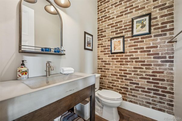 Bathroom, Interior, Stone Walls, Wood Texture Flooring